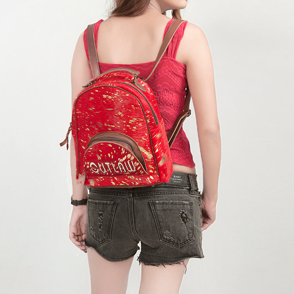 ADBGS156 Red Hair-On Hide Leather Mini Backpack - Western Cowgirl Style