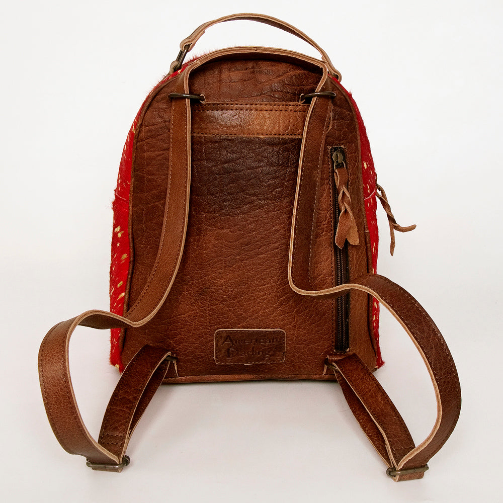ADBGS156 Red Hair-On Hide Leather Mini Backpack - Western Cowgirl Style