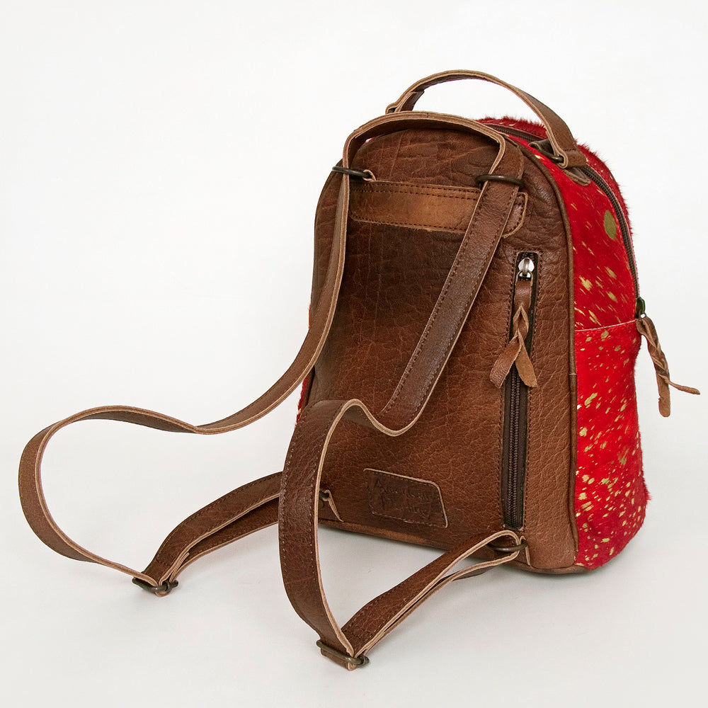 ADBGS156 Red Hair-On Hide Leather Mini Backpack - Western Cowgirl Style