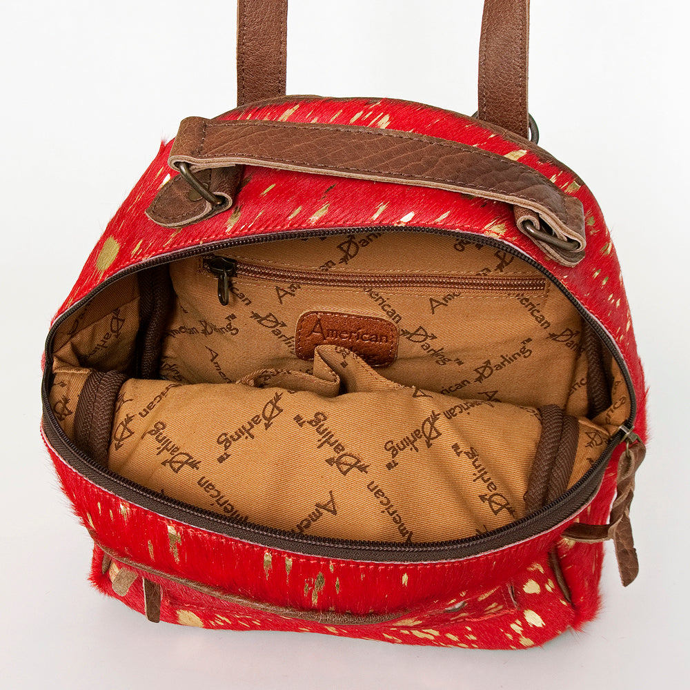 ADBGS156 Red Hair-On Hide Leather Mini Backpack - Western Cowgirl Style