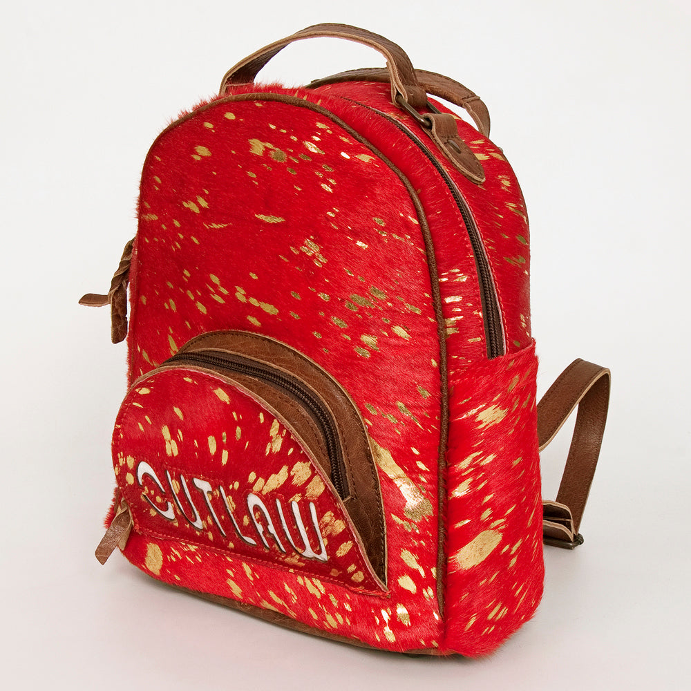 ADBGS156 Red Hair-On Hide Leather Mini Backpack - Western Cowgirl Style