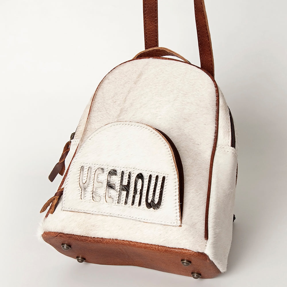 ADBGS156 White Cowhide Leather Backpack with Bold Inlay - Western Cowgirl Classic