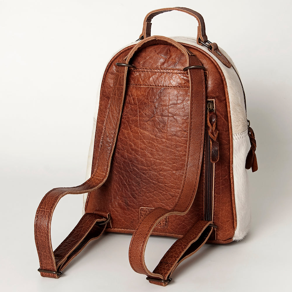 ADBGS156 White Cowhide Leather Backpack with Bold Inlay - Western Cowgirl Classic