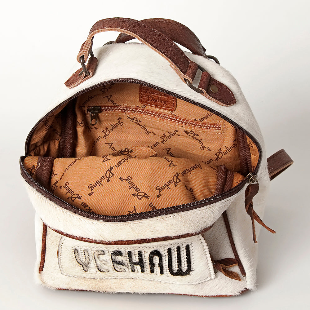 ADBGS156 White Cowhide Leather Backpack with Bold Inlay - Western Cowgirl Classic