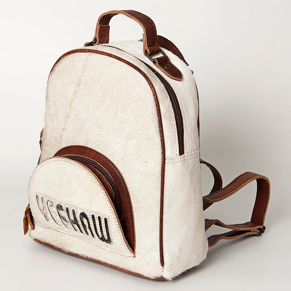 ADBGS156 White Cowhide Leather Backpack with Bold Inlay - Western Cowgirl Classic