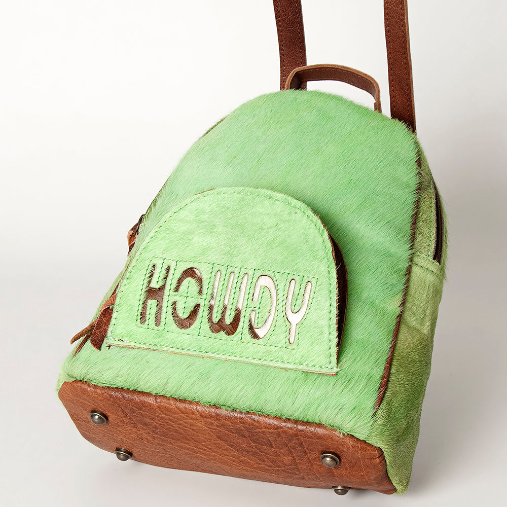 ADBGS156 Green Cowhide Leather Backpack with Bold Inlay - Western Cowgirl Statement Bag