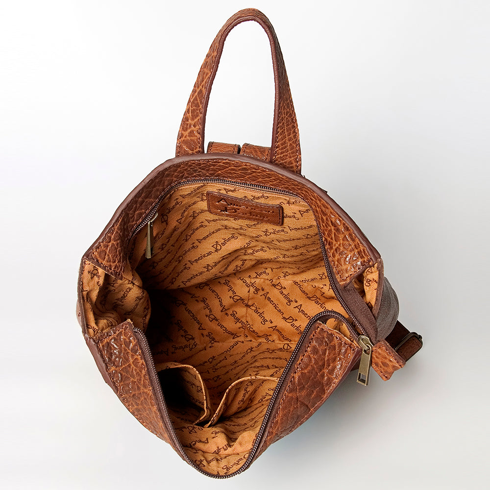 LC-ADBGZ307A Southwestern Wool & Leather Backpack - Turquoise, Blue, and Red Tribal Weave