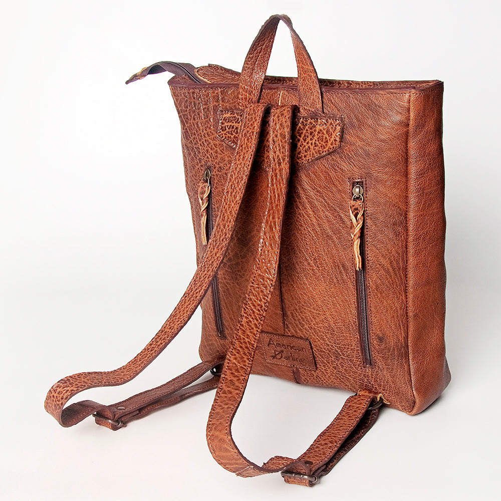 LC-ADBGZ307B Handmade Leather Backpack with Yellow Southwestern Wool Panel - Tribal Aztec Design