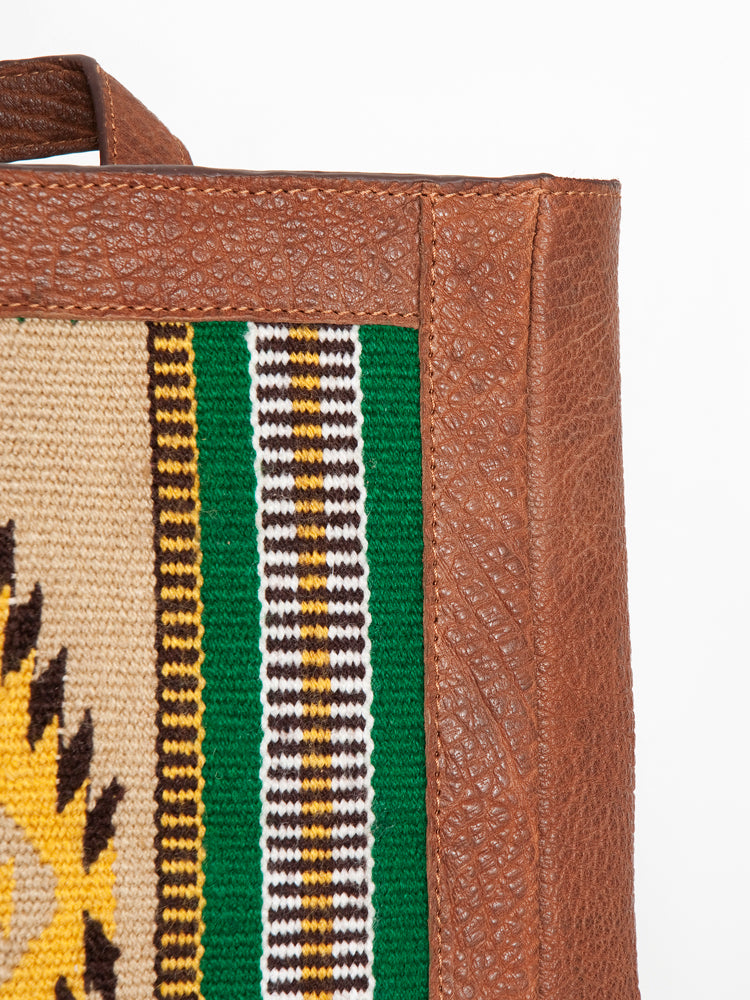 LC-ADBGZ307C Southwestern Wool & Leather Backpack - Yellow & Green Tribal Aztec Design