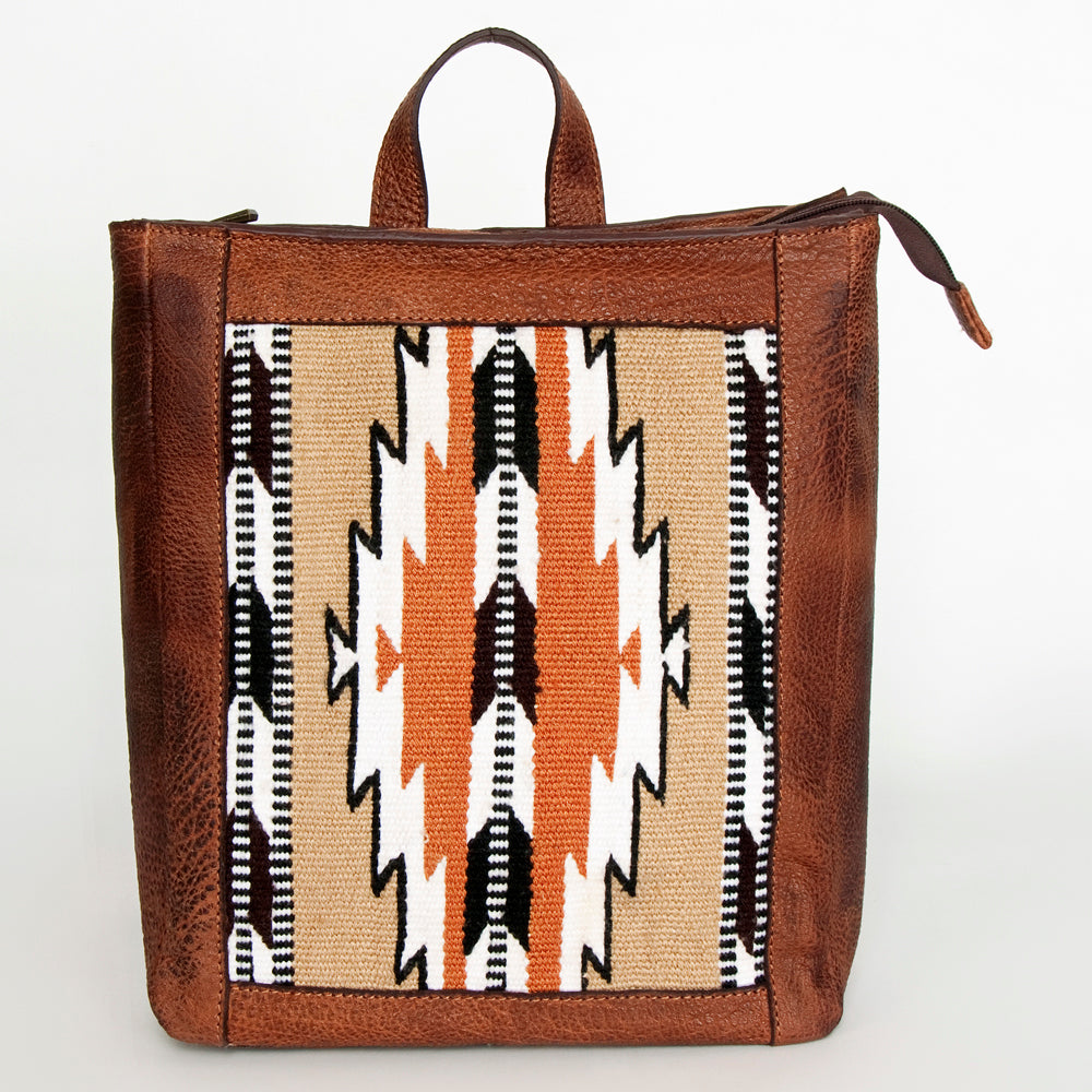 LC-ADBGZ307D Rust & White Aztec Wool Leather Backpack - Western Tribal Handmade Bag