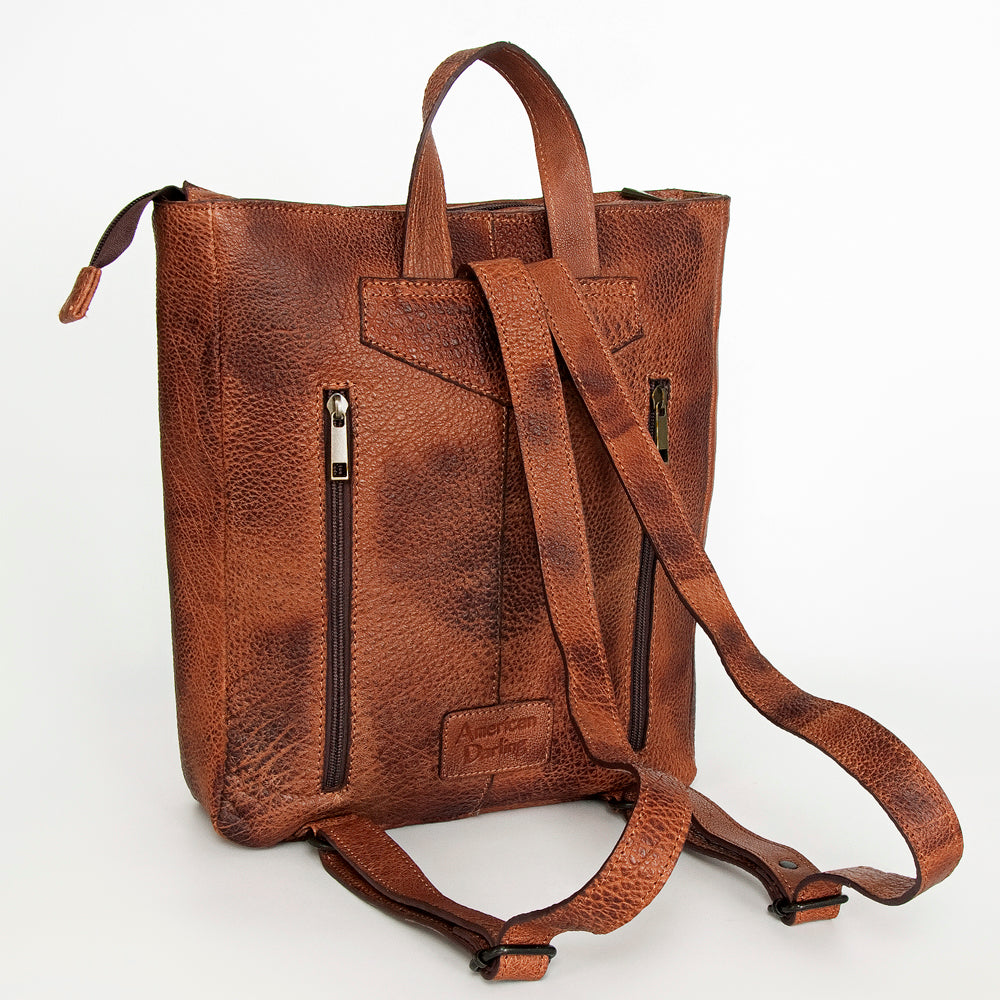 LC-ADBGZ307D Rust & White Aztec Wool Leather Backpack - Western Tribal Handmade Bag