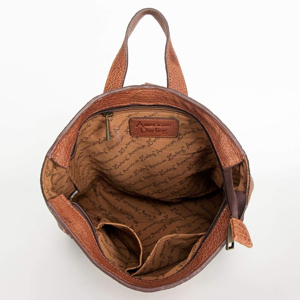 LC-ADBGZ307D Rust & White Aztec Wool Leather Backpack - Western Tribal Handmade Bag