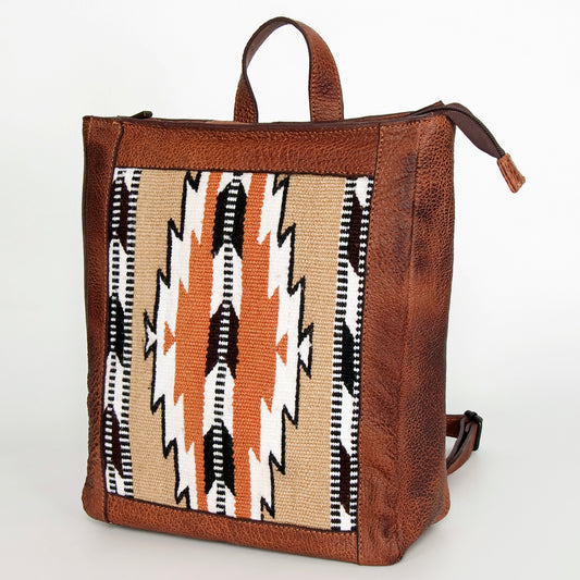 LC-ADBGZ307D Rust & White Aztec Wool Leather Backpack - Western Tribal Handmade Bag