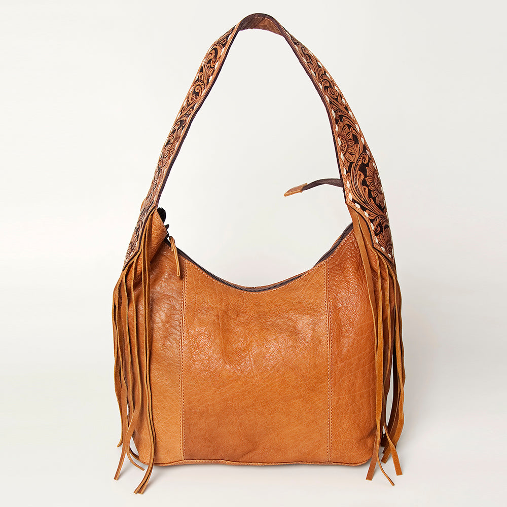 LC-ADBGA220 American Darling Hobo Bag Full Grain Tan Leather with Tooled Strap & Fringe