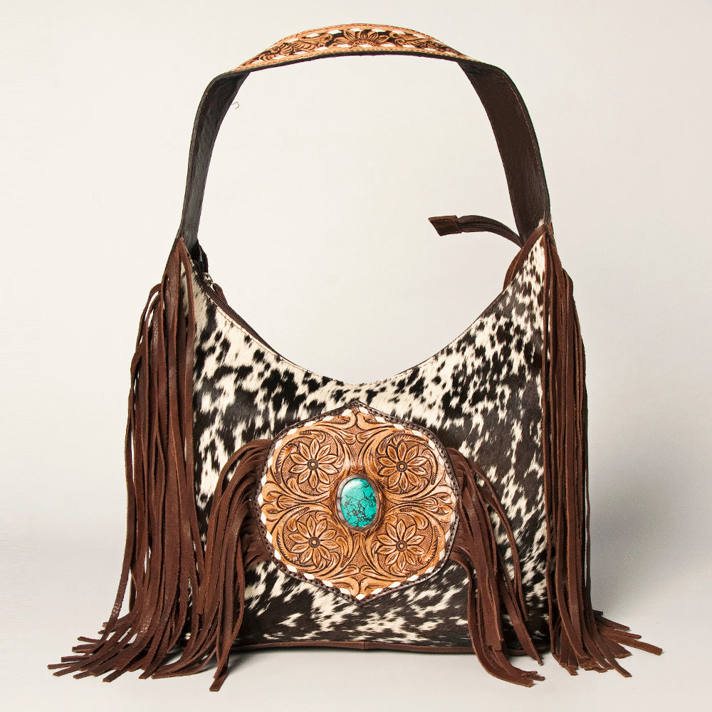 LC-ADBGA221 American Darling Hobo Bag Hair-On Hide with Tooled Leather & Turquoise Concho