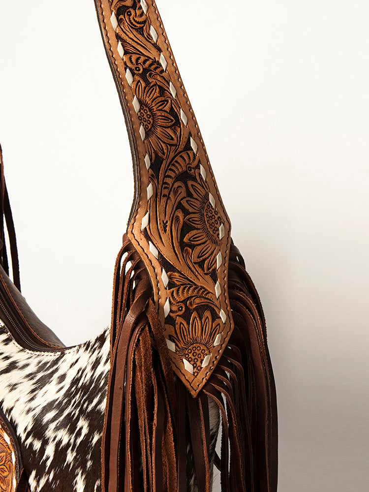 LC-ADBGA221 American Darling Hobo Bag Hair-On Hide with Tooled Leather & Turquoise Concho