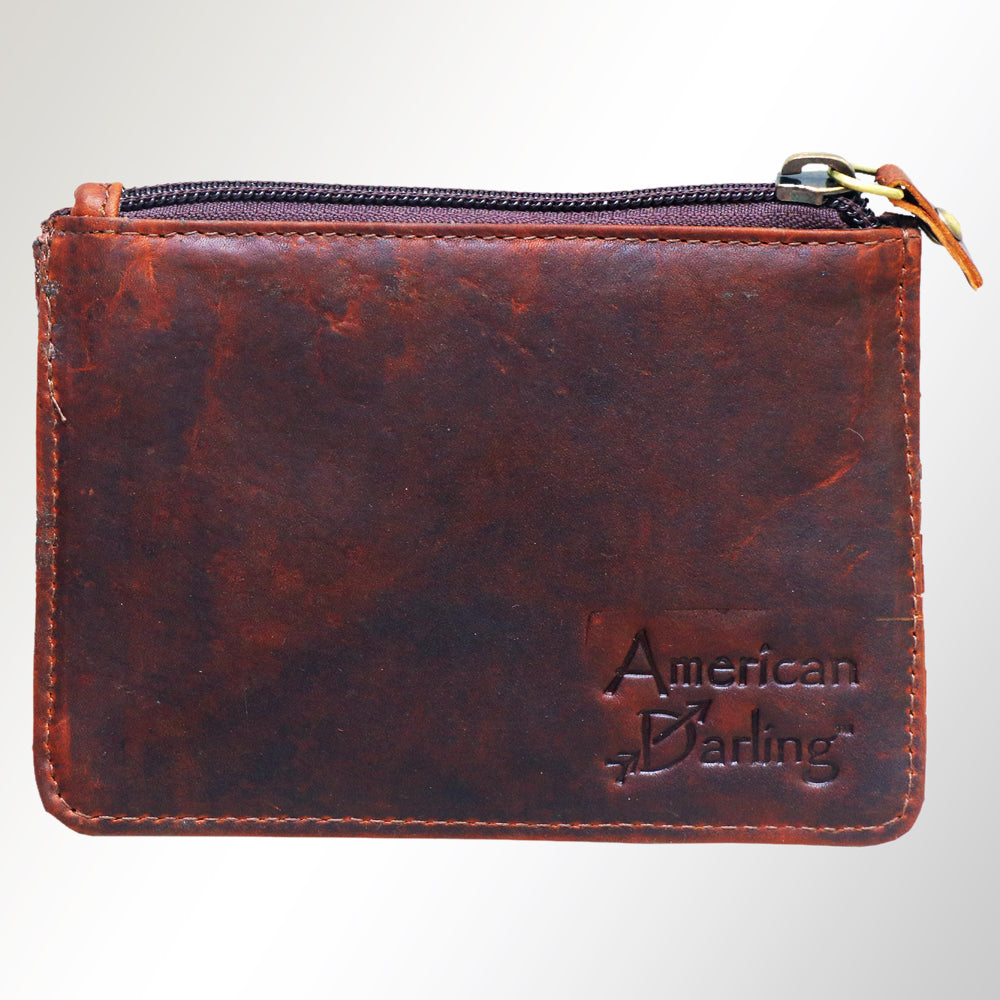 ADBGM121 Handwoven Leather Coin Pouch - Distressed Basketweave Zip Wallet