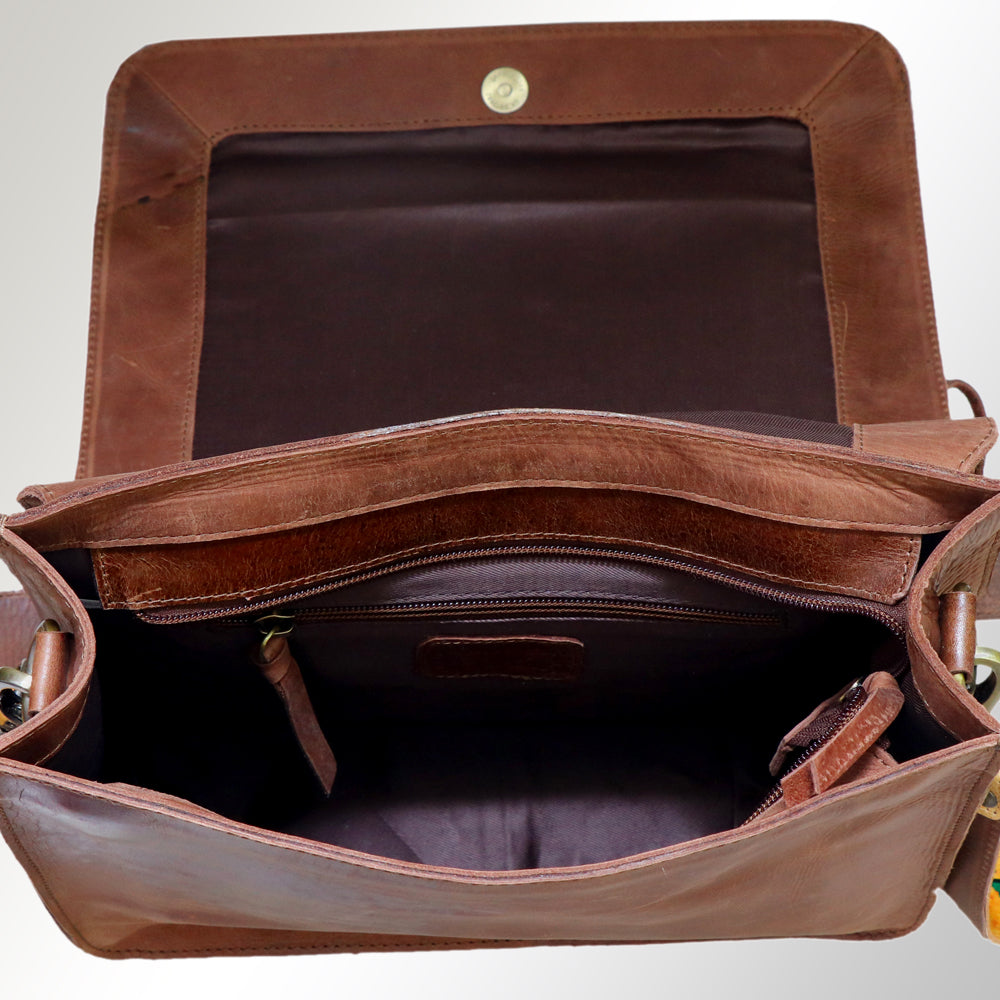 ADBGM109 Fringed Leather Western Crossbody Bag - Painted Artwork