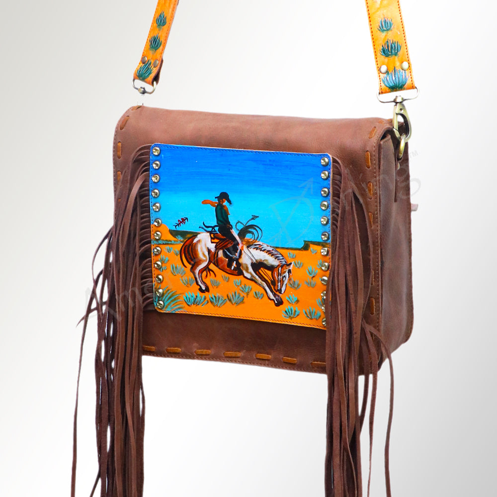 ADBGM109 Fringed Leather Western Crossbody Bag - Painted Artwork