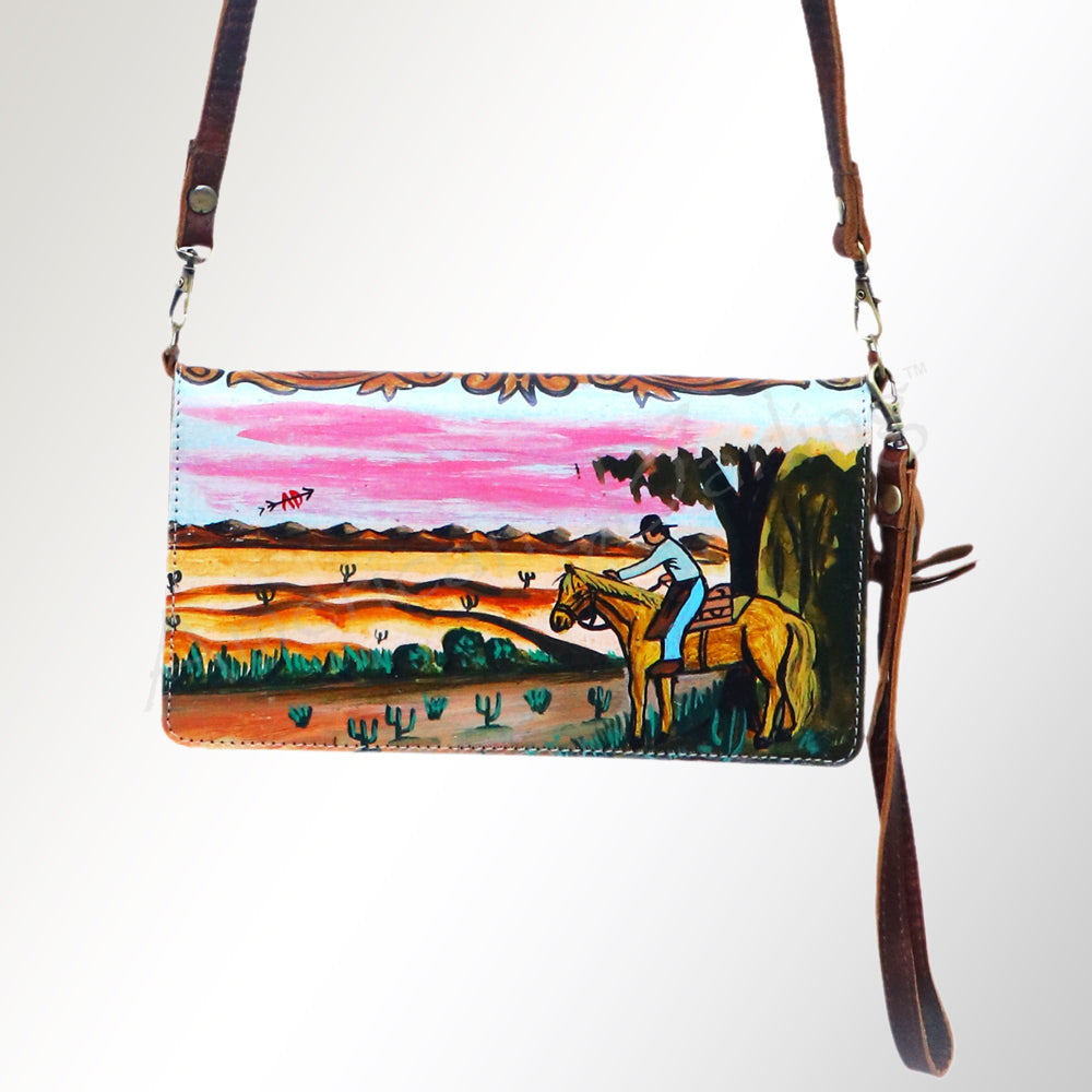 ADBGM169 Hand-Painted Leather Crossbody Purse - Multiple Western Scene