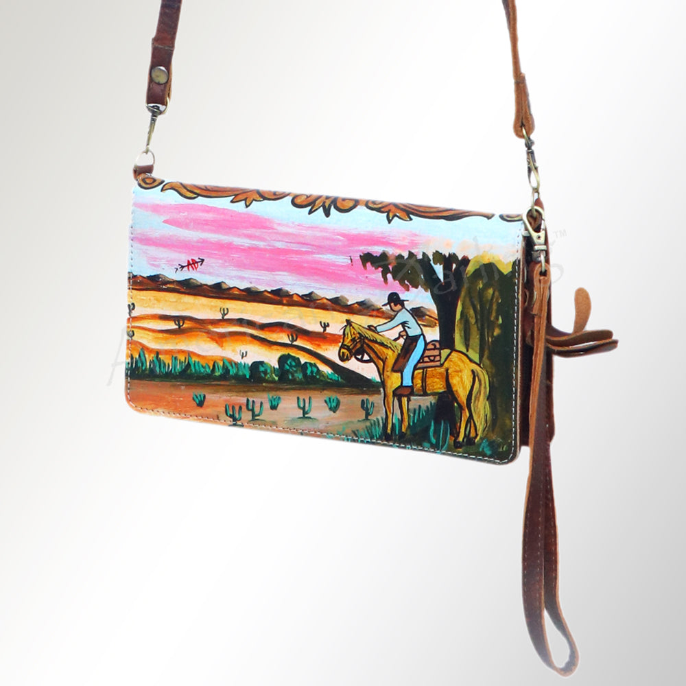 ADBGM169 Hand-Painted Leather Crossbody Purse - Multiple Western Scene