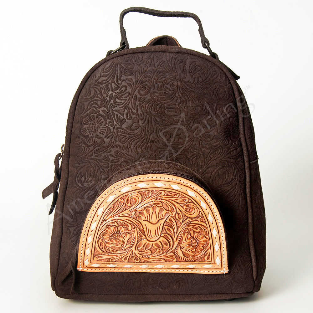 ADBGS156 Embossed Western Backpack with Hand-Tooled Floral Leather Pocket