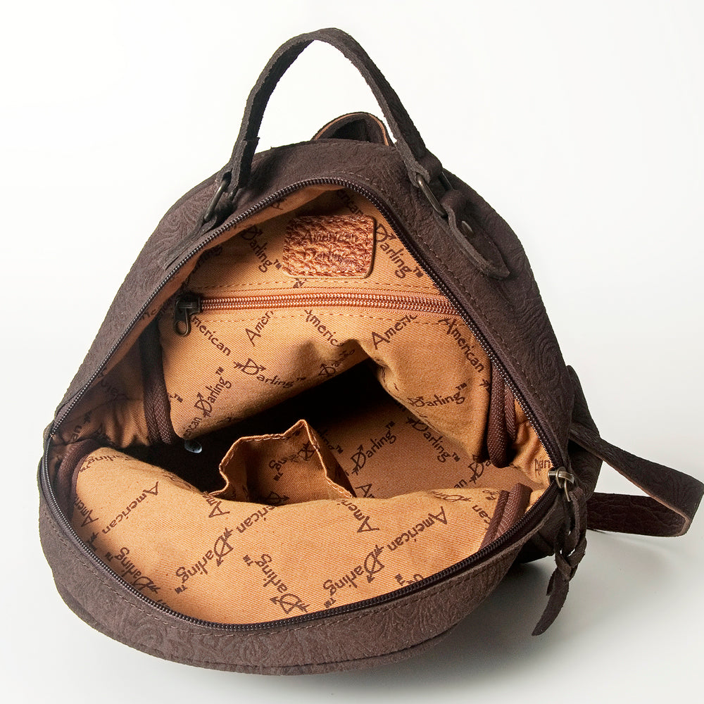 ADBGS156 Embossed Western Backpack with Hand-Tooled Floral Leather Pocket