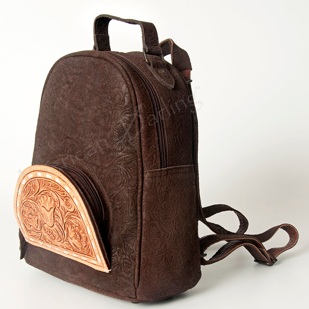 ADBGS156 Embossed Western Backpack with Hand-Tooled Floral Leather Pocket