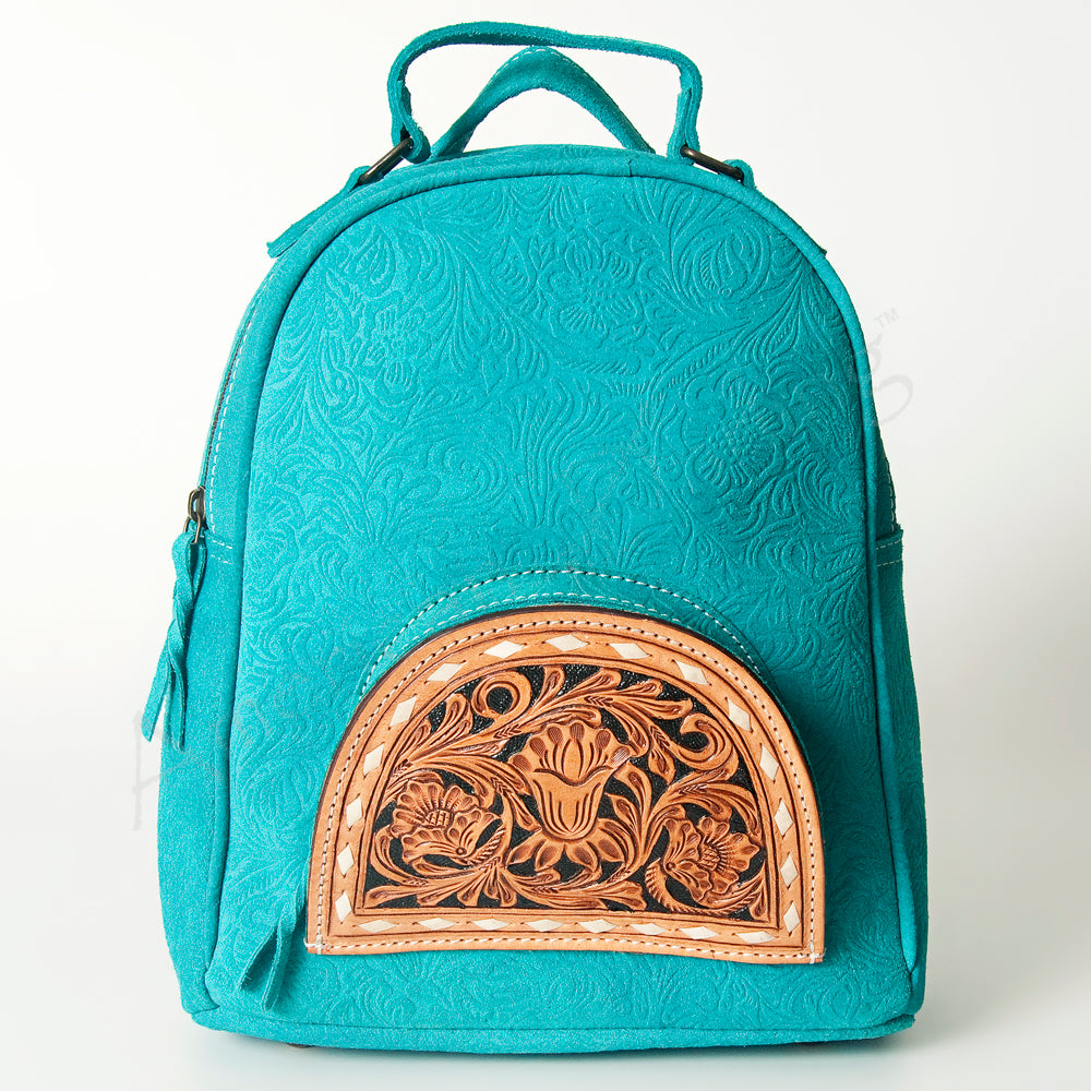 ADBGS156 Embossed Western Backpack with Hand-Tooled Floral Leather Pocket