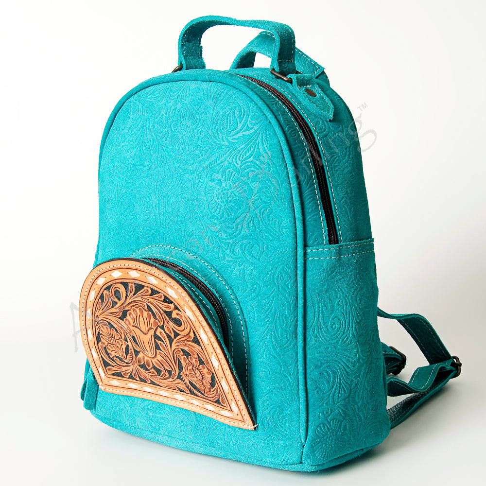 ADBGS156 Embossed Western Backpack with Hand-Tooled Floral Leather Pocket
