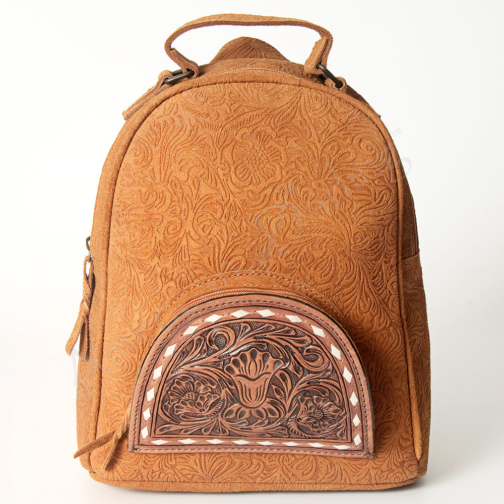 ADBGS156 Embossed Western Backpack with Hand-Tooled Floral Leather Pocket
