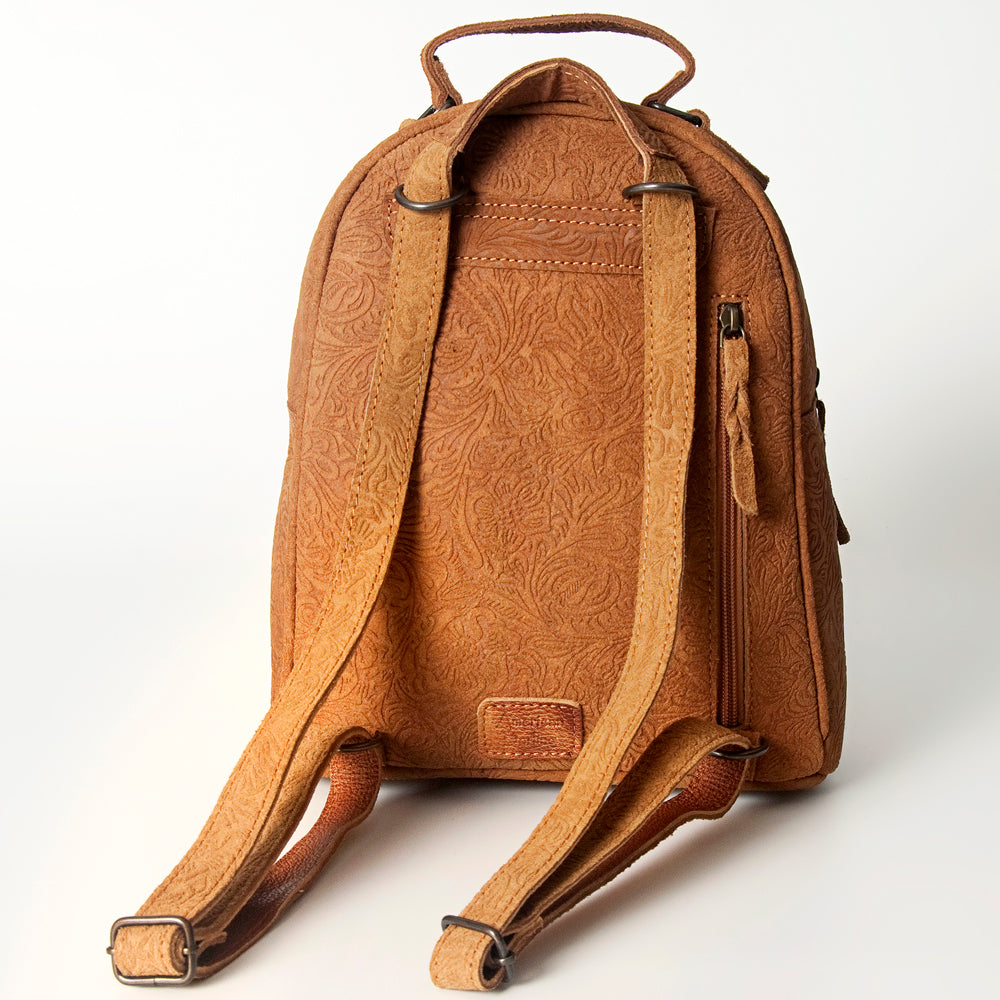 ADBGS156 Embossed Western Backpack with Hand-Tooled Floral Leather Pocket