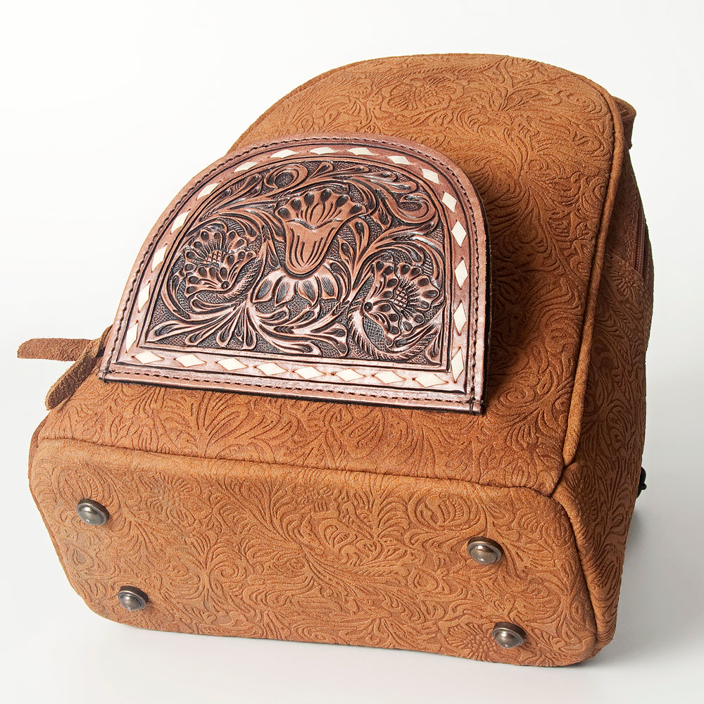 ADBGS156 Embossed Western Backpack with Hand-Tooled Floral Leather Pocket