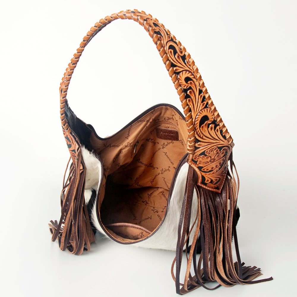 LC-ADBG803 Annie Western Hobo Bag Hair-On Cowhide & Tooled Leather Shoulder Purse
