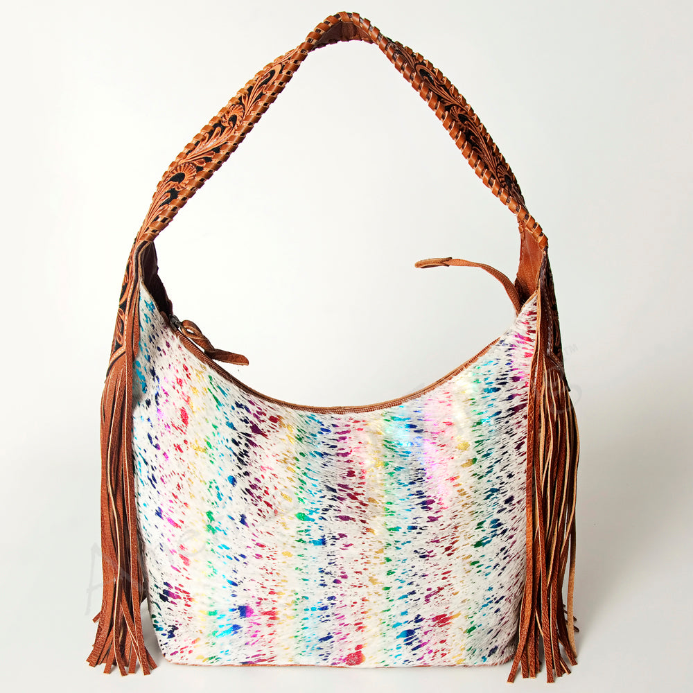 LC-ADBG803 Western Hobo Bag Hair-On Cowhide & Tooled Leather Shoulder Purse