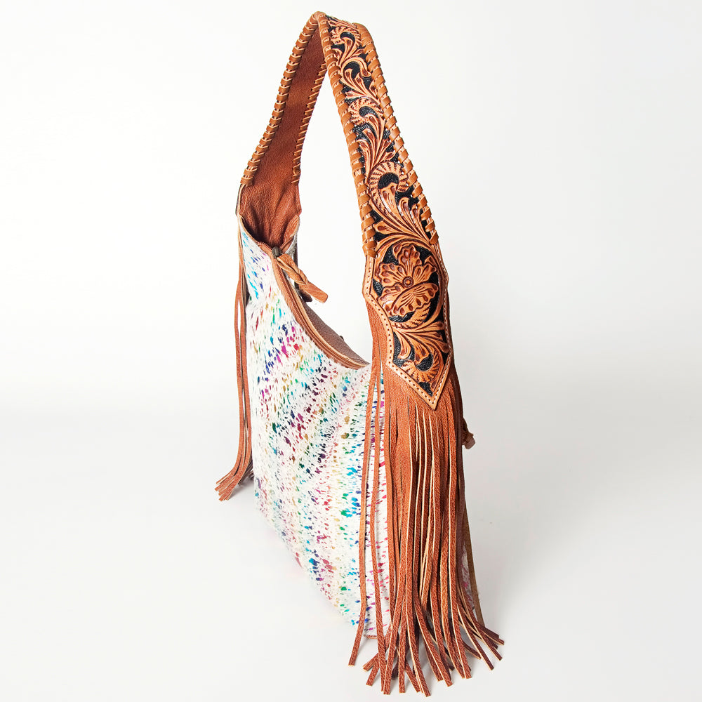 LC-ADBG803 Western Hobo Bag Hair-On Cowhide & Tooled Leather Shoulder Purse