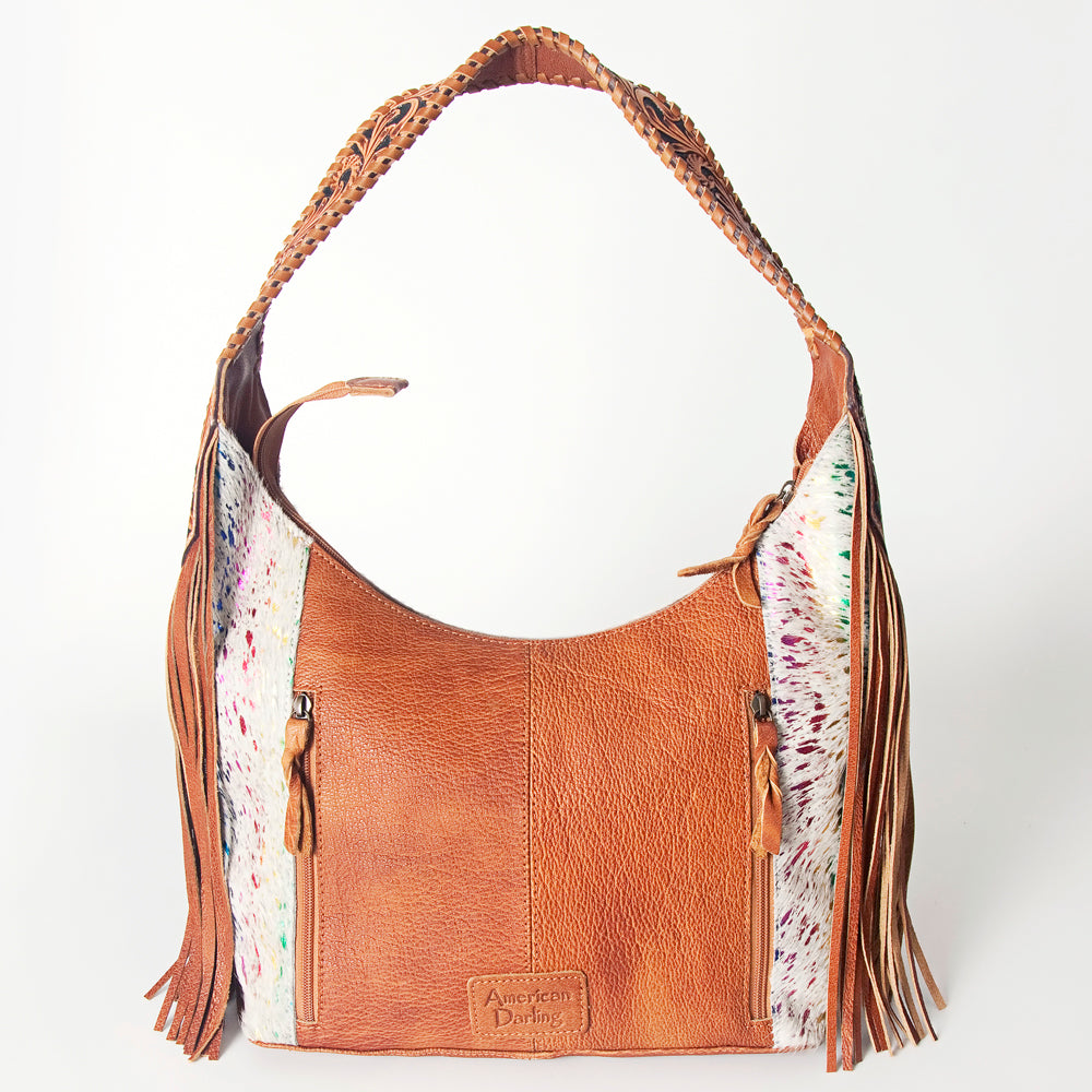 LC-ADBG803 Western Hobo Bag Hair-On Cowhide & Tooled Leather Shoulder Purse