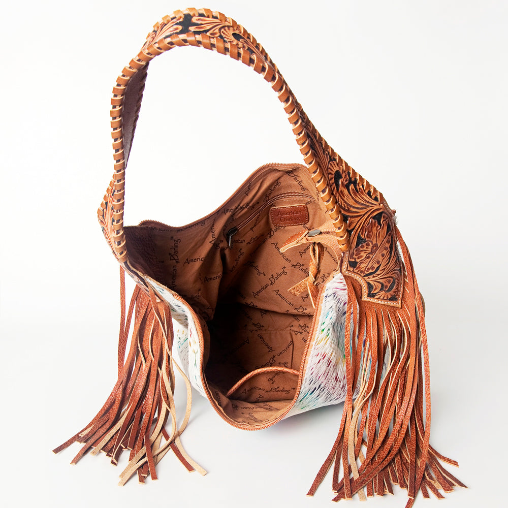 LC-ADBG803 Western Hobo Bag Hair-On Cowhide & Tooled Leather Shoulder Purse