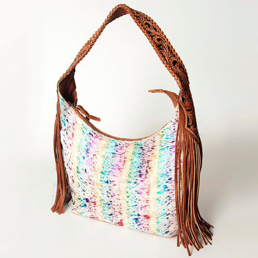 LC-ADBG803 Western Hobo Bag Hair-On Cowhide & Tooled Leather Shoulder Purse