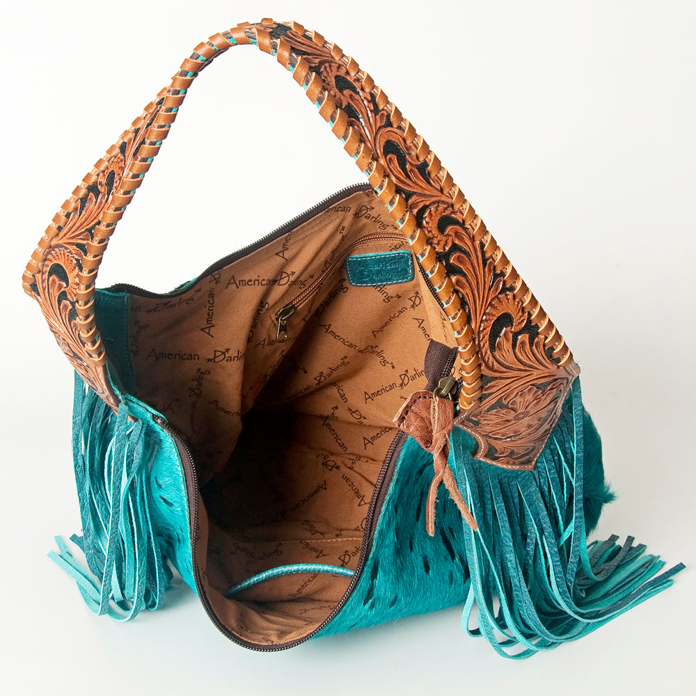 LC-ADBG803 Western Hobo Bag Hair-On Cowhide & Tooled Leather Shoulder Purse