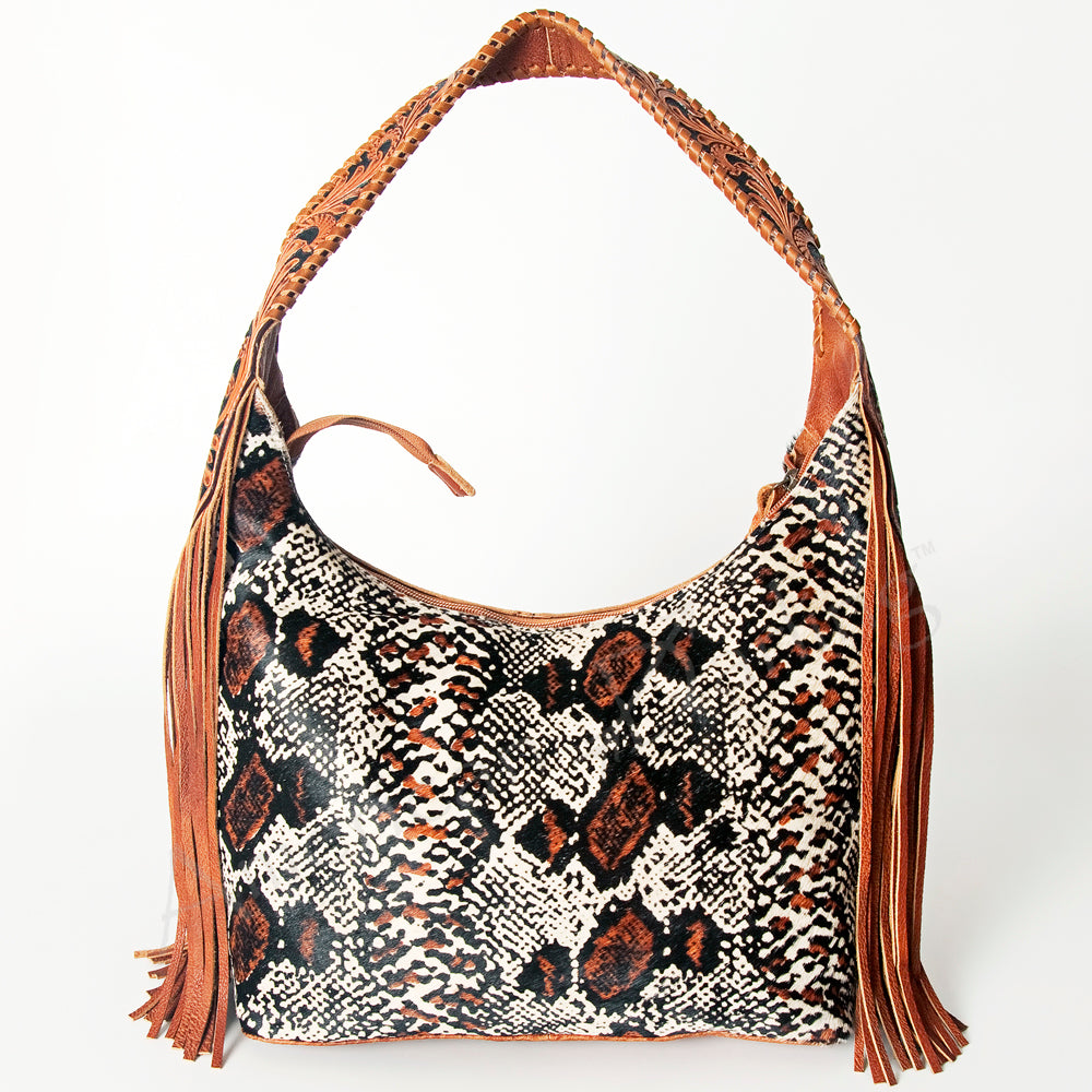 LC-ADBG803 Western Hobo Bag Hair-On Cowhide & Tooled Leather Shoulder Purse