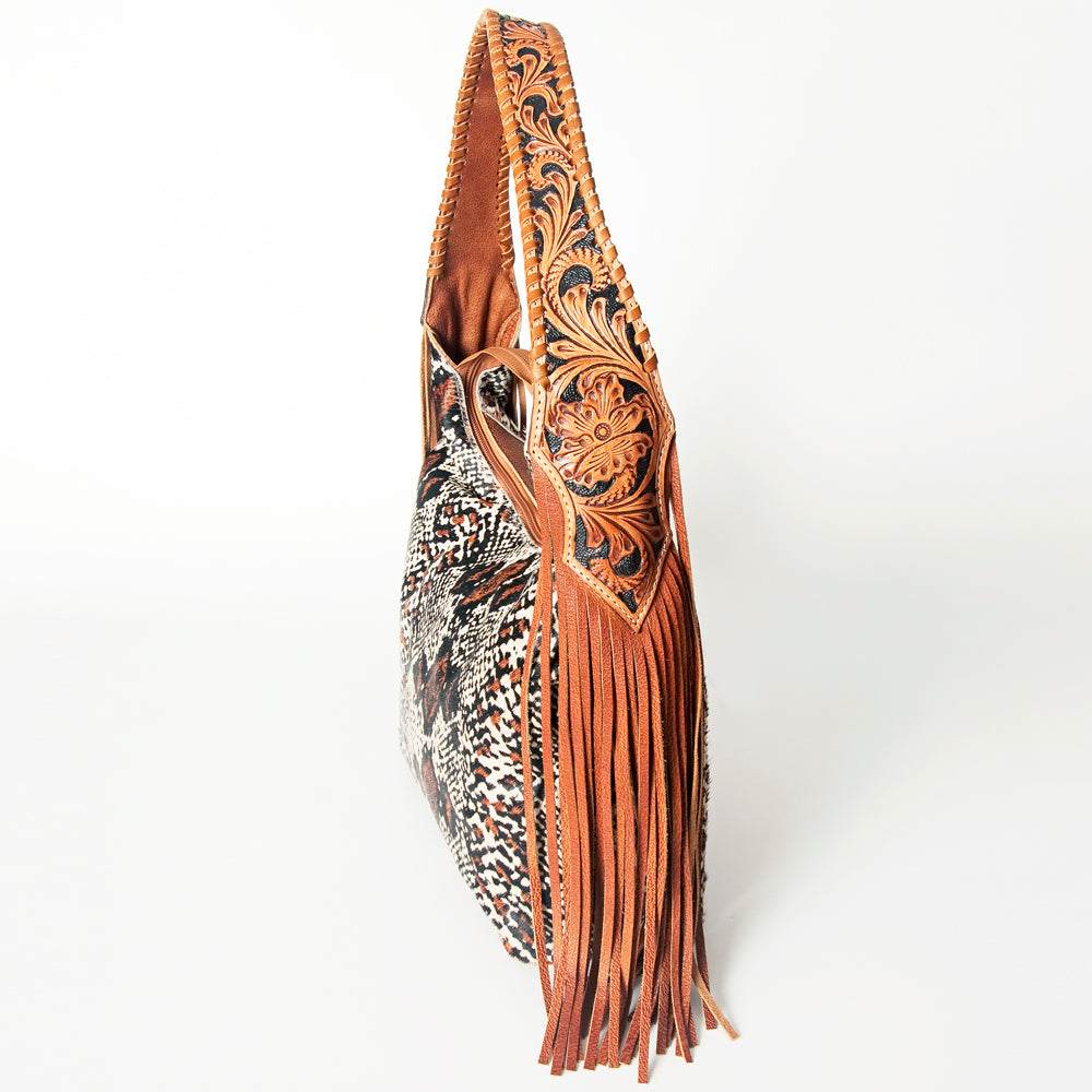 LC-ADBG803 Western Hobo Bag Hair-On Cowhide & Tooled Leather Shoulder Purse