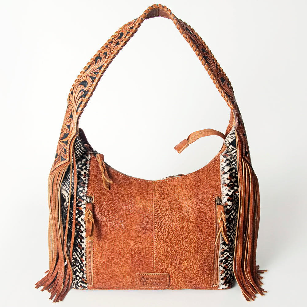 LC-ADBG803 Western Hobo Bag Hair-On Cowhide & Tooled Leather Shoulder Purse