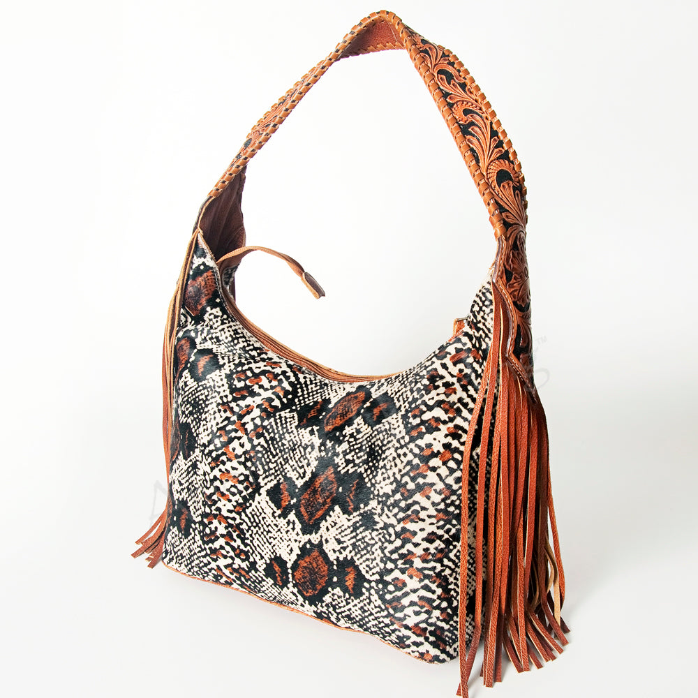 LC-ADBG803 Western Hobo Bag Hair-On Cowhide & Tooled Leather Shoulder Purse