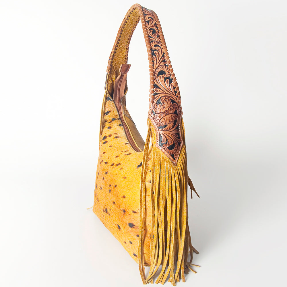 LC-ADBG803 Western Hobo Bag Hair-On Cowhide & Tooled Leather Shoulder Purse