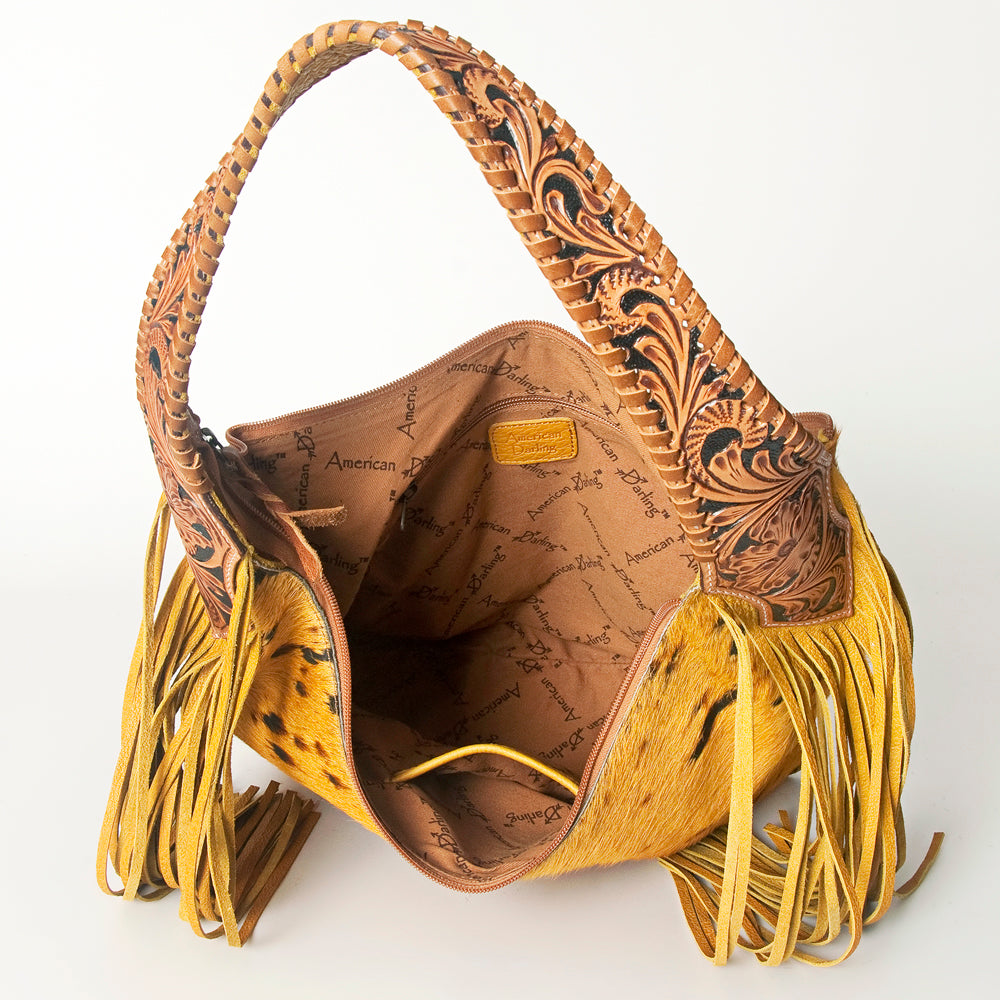 LC-ADBG803 Western Hobo Bag Hair-On Cowhide & Tooled Leather Shoulder Purse