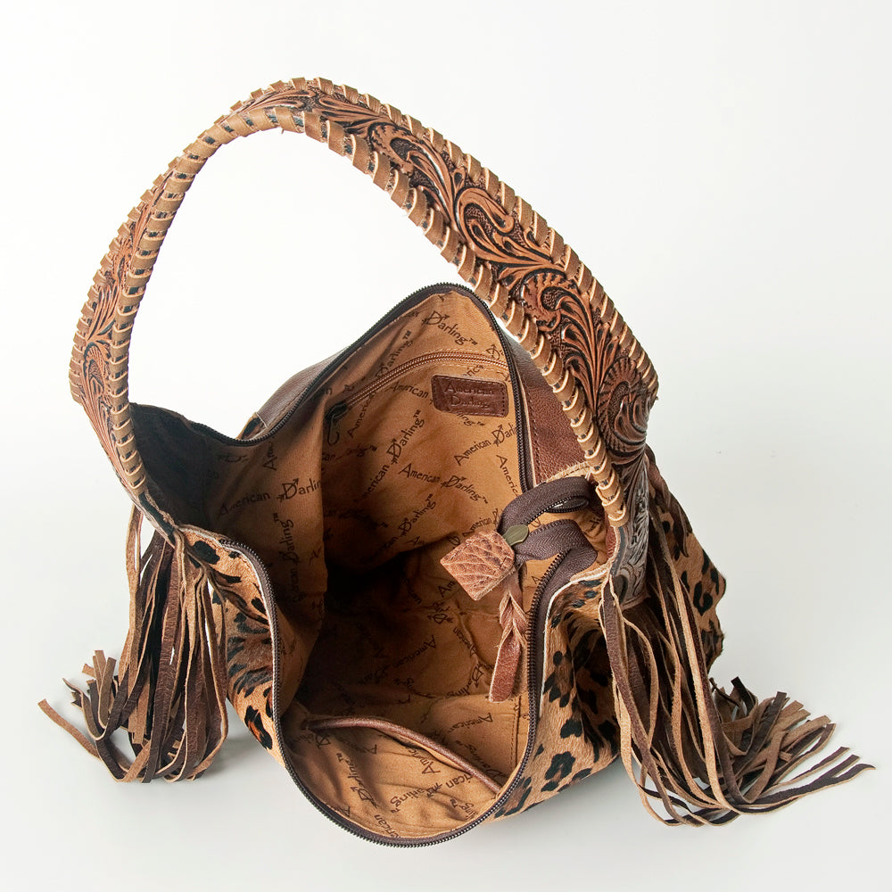 LC-ADBG803 Western Hobo Bag Hair-On Cowhide & Tooled Leather Shoulder Purse