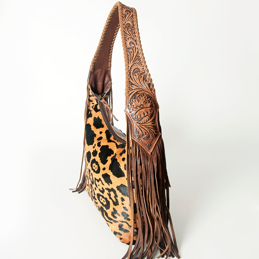 LC-ADBG803 Western Hobo Bag Hair-On Cowhide & Tooled Leather Shoulder Purse