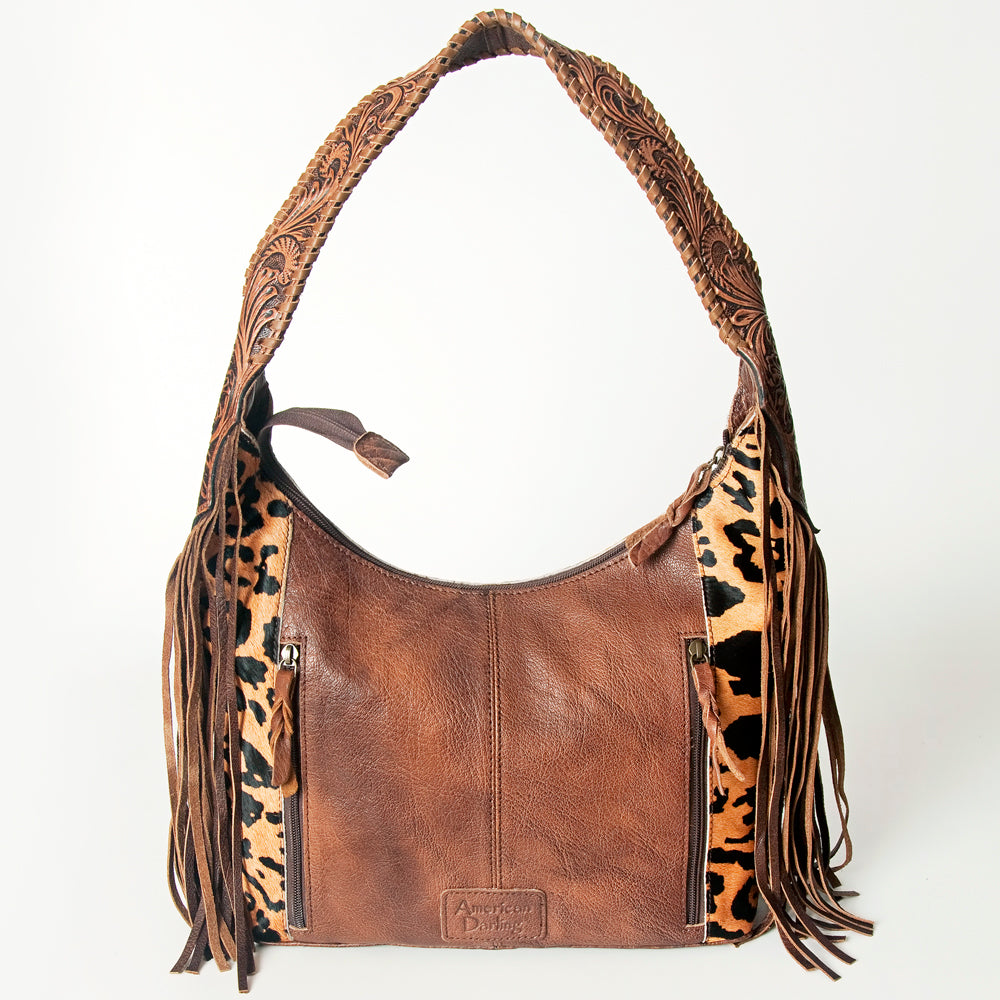LC-ADBG803 Western Hobo Bag Hair-On Cowhide & Tooled Leather Shoulder Purse