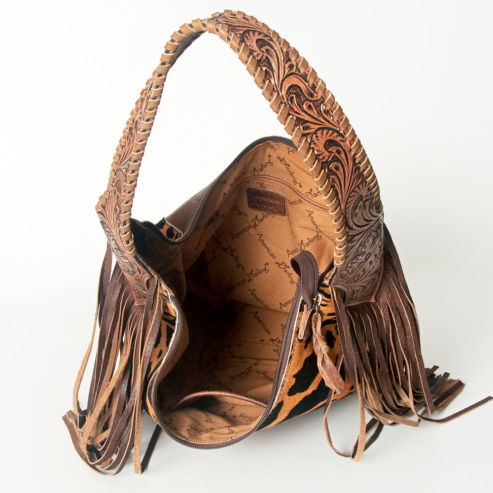 LC-ADBG803 Western Hobo Bag Hair-On Cowhide & Tooled Leather Shoulder Purse